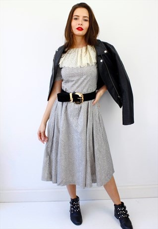 VINTAGE FLORAL LACE COLLAR A LINE MIDI DRESS