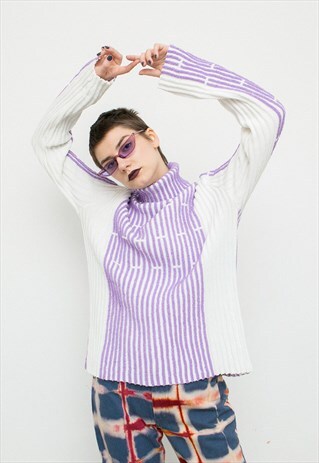 VINTAGE SWEATER TURTLE NECK LONG SLEEVED VERTICAL STRIPE 90S