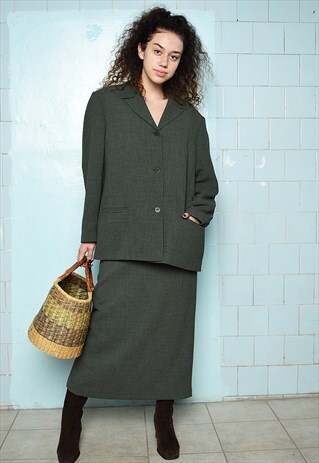 VINTAGE 80S KOMBI CLASSY CO-ORD TWO PIECE SUIT SET GREEN