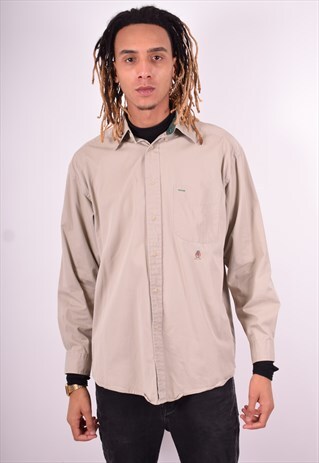 TOMMY HILFIGER MENS VINTAGE SHIRT XL KHAKI 90'S