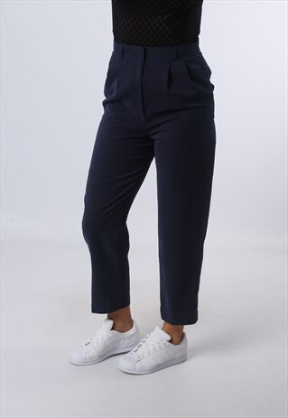 HIGH WAISTED TROUSERS PLAIN WIDE TAPERED LEG UK 10 (EJ6K)