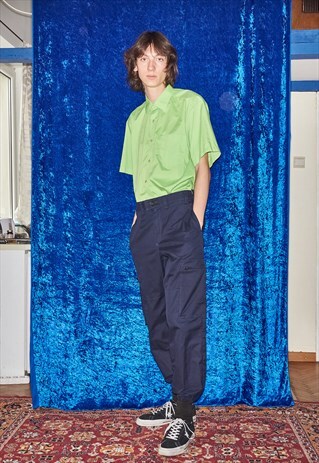 90S BASIC UTILITY CARGO BLUE INK CUFF UNISEX TROUSERS