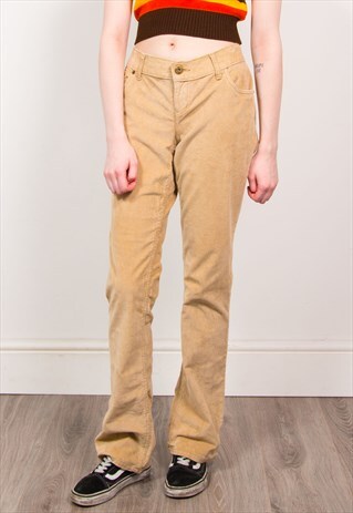 VINTAGE 90'S LIGHT BEIGE CORD KICK FLARE TROUSERS