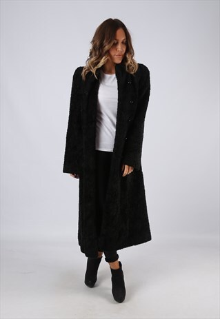 FAUX FUR COAT JACKET LONG VINTAGE UK 10 (EW3A)