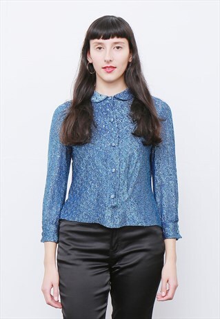 RARE VINTAGE 70'S BLUE GLITTER SPARKLY DISCO SHIRT