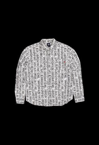 Vintage Stussy Repeat-Print Logo Long-Sleeve Shirt in White