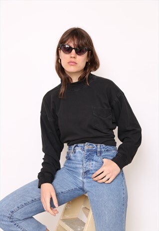 VINTAGE 90S BLACK POLO HIGH TURTLE NECK TOP