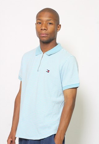 VINTAGE TOMMY HILFIGER ZIP POLO SHIRT BLUE