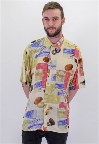VINTAGE CRAZY ABSTRACT FESTIVAL PATTERN SHIRT IN XL