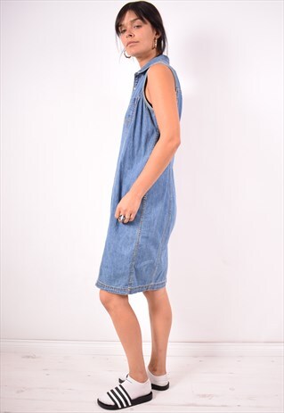 TOMMY HILFIGER WOMENS VINTAGE DENIM DRESS SMALL BLUE 90S
