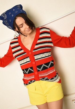 VINTAGE 70S RETRO FOLK KNIT CARDIGAN TOP