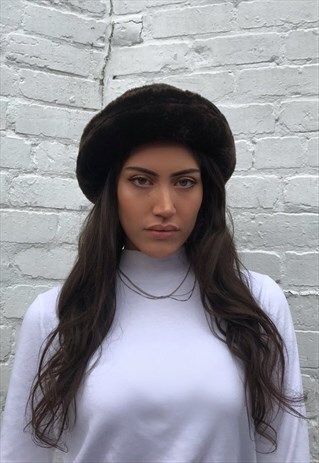 VINTAGE BROWN FAUX FUR 90S FLUFFY BUCKET HAT