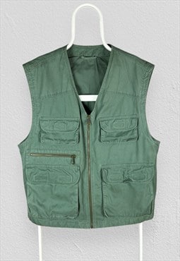 Vintage St Michael Green Utility Vest Jacket Mens Large