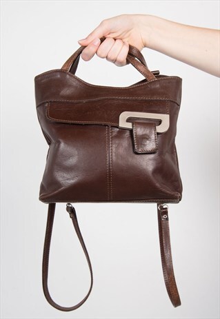 90'S CHOCOLATE BROWN LEATHER SQUARE RUCKSACK