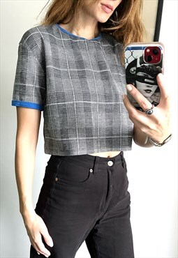 Tartan Houndstooth Patterned Casual Crop Top S - M