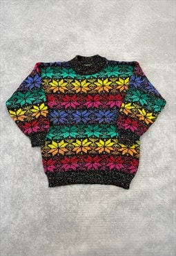 Vintage Knitted Jumper Bright Patterned Knit Sweater