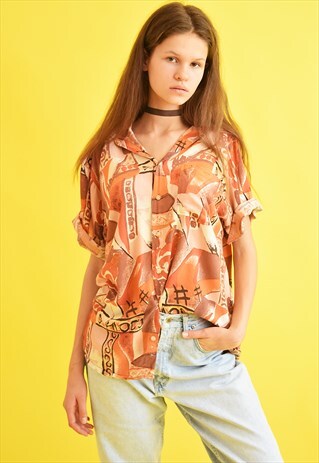 90'S RETRO ABSTRACT PRINT OVERSIZED DADS BLOUSE TOP