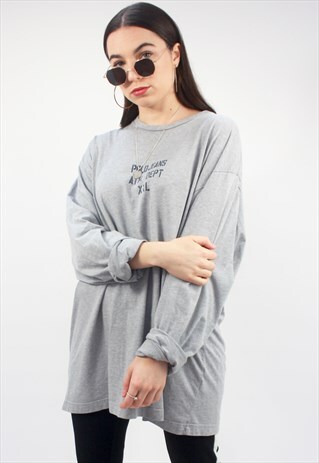 90'S RETRO GREY & BLACK OVERSIZED LONG-SLEEVED TOP