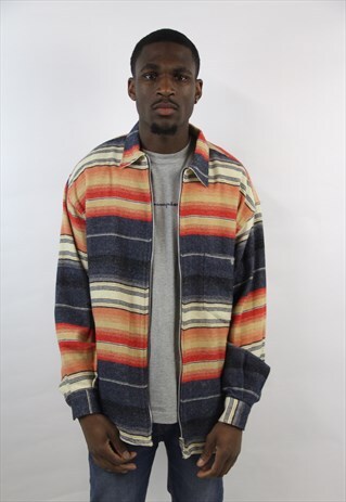 VINTAGE 90'S STRIPED ZIP-UP SHIRT JACKET