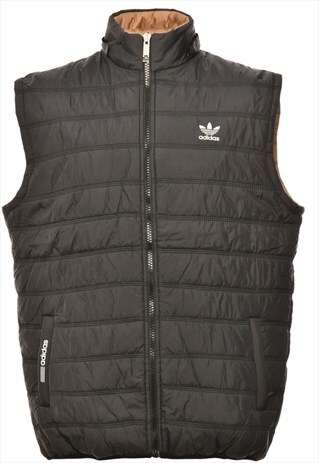 VINTAGE BLACK & WHITE ADIDAS PUFFER VEST - L