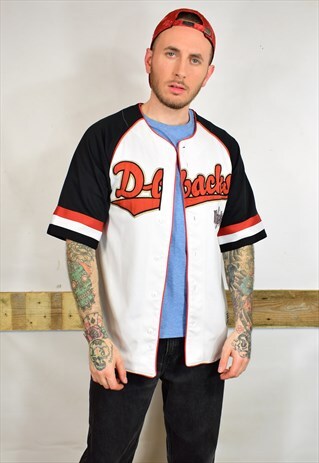 VINTAGE EMBROIDERED WHITE BLACK BASEBALL JERSEY TOP