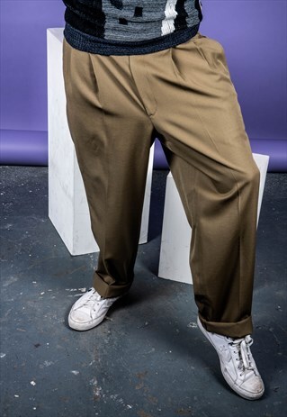 VINTAGE 1980S PLEAT TROUSERS IN BEIGE
