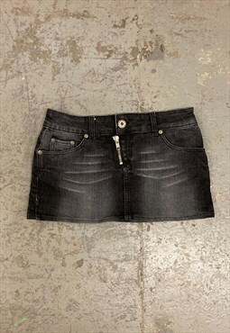 Vintage Y2K Denim Mini Skirt Black Denim 