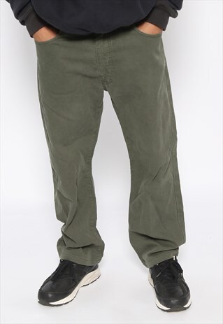 VINTAGE ARMANI LOGO RIBBED TEXTURE TROUSERS JEANS GREEN