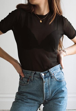 90'S VINTAGE BLACK MUSLIN JEAN PAUL GAULTIER TOP