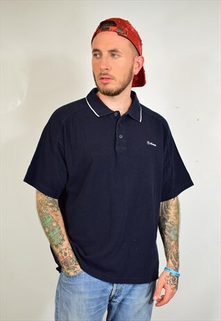 VINTAGE 90S ELLESSE NAVY POLO T SHIRT