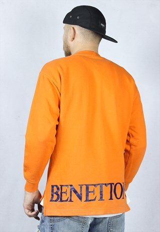 VINTAGE MENS BENETTON SWEATSHIRT CREW NECK BIG LOGO