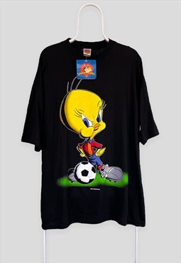 Vintage Looney Tunes Black T-Shirt 1997 Tweety Football XL