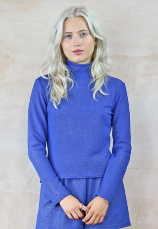BLUE N GOLD TEXTURED TURTLE NECK TOP