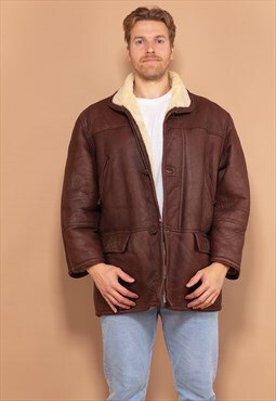 Vintage 80's Men Shearling Coat in Brown