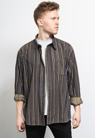 VINTAGE CORDUROY CORD STRIPED SHIRT