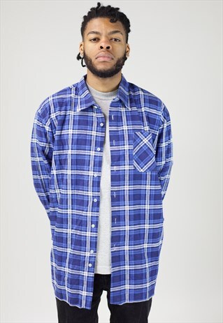 VINTAGE BLUE AND WHITE CHECK FLANNEL SHIRT