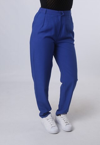 HIGH WAISTED TROUSERS PLAIN TAPERED LEG UK 12 (BJ4S)