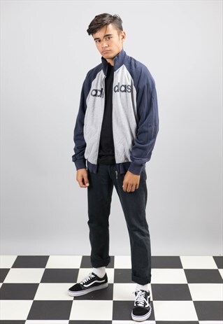 90'S VINTAGE GREY & BLUE ADIDAS ZIP-UP SWEATSHIRT