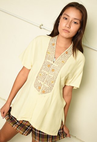 80'S BOHO EMBROIDERED PARIS CHIC BLOUSE TUNIC TOP