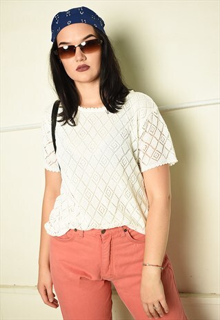 VINTAGE 90S RETRO PARIS CHIC KNITTED TOP IN WHITE