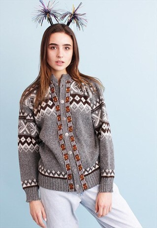 80'S WOOL OVERSIZED ICELANDIC NORDIC CHRISTMAS CARDIGAN