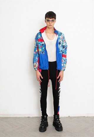 VINTAGE 90S TRACK JACKET WINDBREAKER BLUE HOODED ACTIVEWEAR