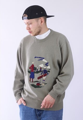 VINTAGE MENS LYLE SCOTT LOGO JUMPER SWEATER
