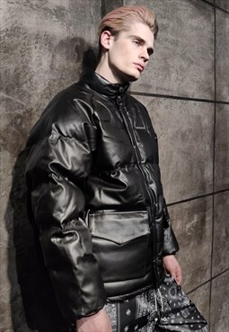 Faux leather bomber jacket y2k quilted bomber solid black