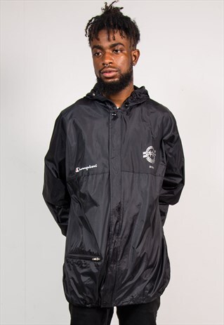 VINTAGE 90'S BLACK CHAMPION SPORTS CAGOULE COAT JACKET