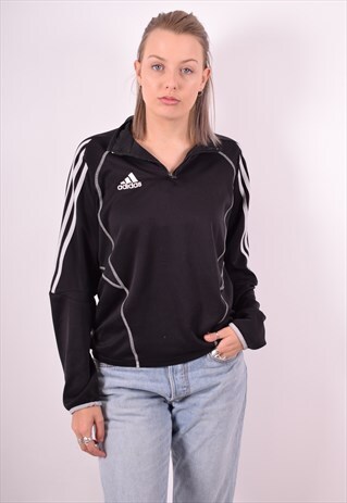 ADIDAS WOMENS VINTAGE PULLOVER TRACKSUIT TOP MEDIUM BLACK 90