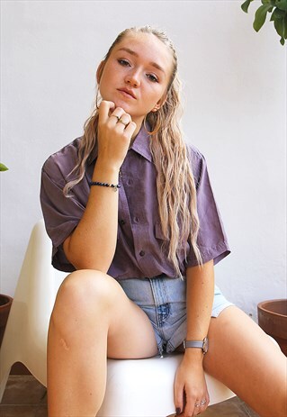 PURPLE PURE SILK OVERSIZED SHORT SLEEVED SHIRT