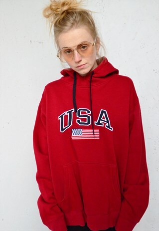USA RED VINTAGE 90S HOODIE