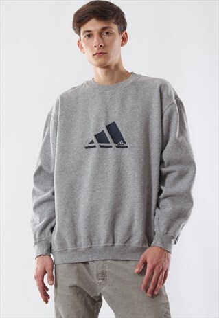 VINTAGE ADIDAS CREW NECK 90S GREY BIG LOGO