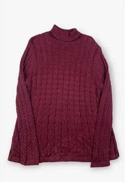 Vintage roll neck cable knit jumper burgundy medium BV16038